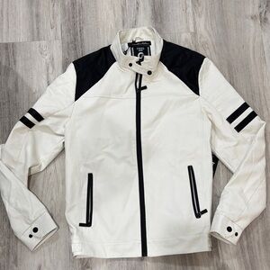 Fried off white Men's moto faux leather  Jacket size small NWT